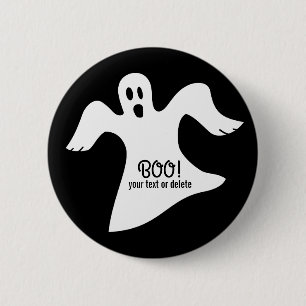 Spooky Halloween White Ghost Saying BOO! 6 Cm Round Badge