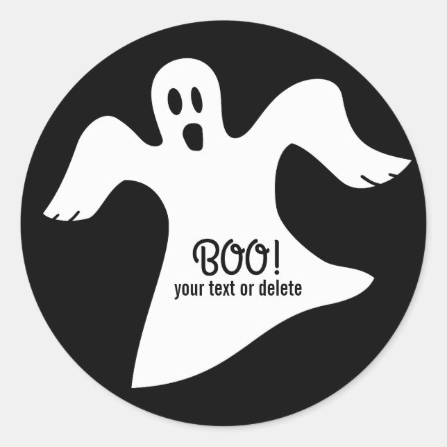 Spooky Halloween White Ghost Saying BOO! Classic Round Sticker (Front)
