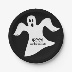 Spooky Halloween White Ghost Saying BOO! Paper Plate