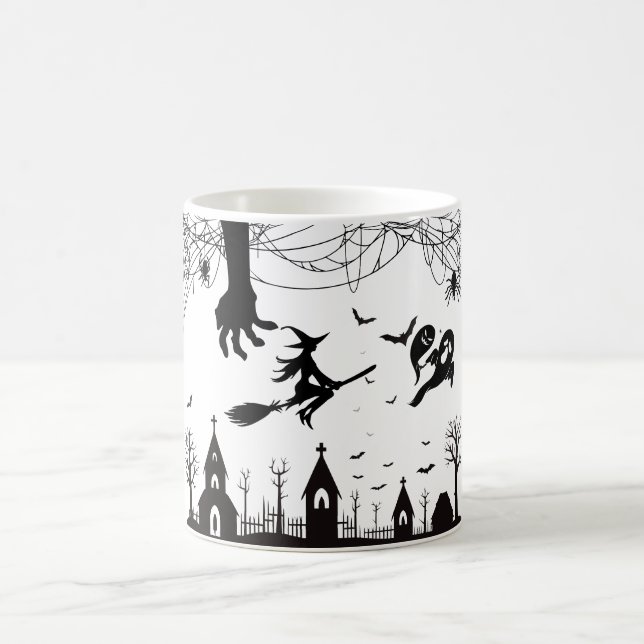 Spooky Halloween Witch & Bats Pattern Mug (Center)