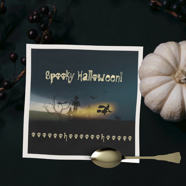 Spooky Halloween Witch Castle Bats Skulls Napkin (Spooky Halloween Witch Castle Bats Skulls Napkins ©Susanne Sachers - Sunny Mind Design 🌞)