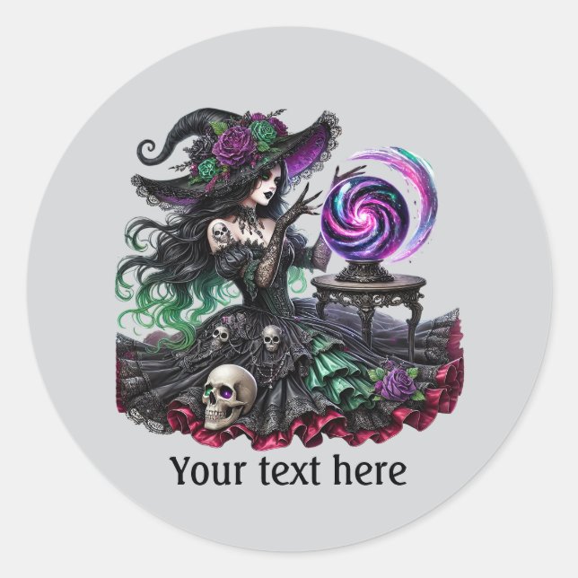 Spooky Halloween witch customisable Classic Round Sticker (Front)