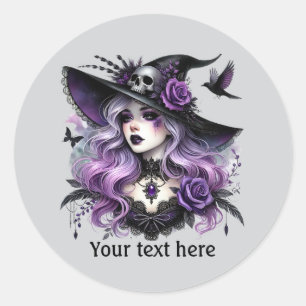 Spooky Halloween witch customisable  Classic Round Sticker