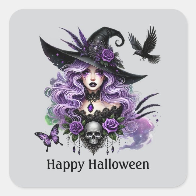 Spooky Halloween witch customisable  Square Sticker (Front)