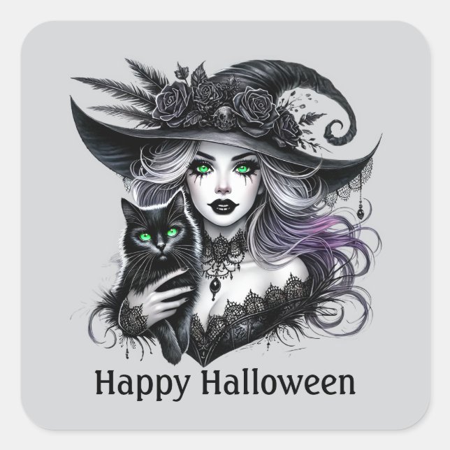 Spooky Halloween witch customisable Square Sticker (Front)