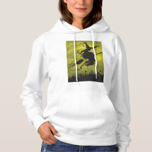 Spooky Halloween Witch Flying on Broomstick Hoodie
