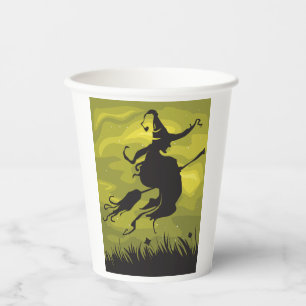 Spooky Halloween Witch Flying on Broomstick Paper Cups