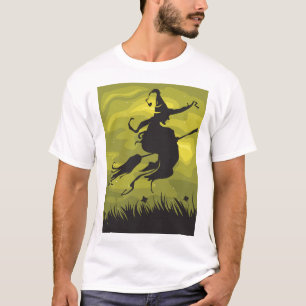 Spooky Halloween Witch Flying on Broomstick T-Shirt