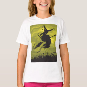 Spooky Halloween Witch Flying on Broomstick T-Shirt