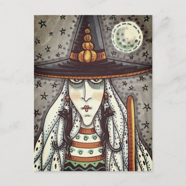 SPOOKY HALLOWEEN WITCH, GHOSTS, BLACK CAT EARRINGS POSTCARD (Front)