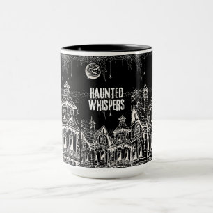 Spooky Halloween Witch, Haunted House, Moon & Bats Mug