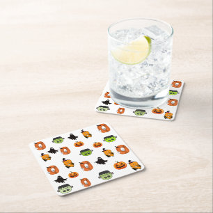 Spooky Halloween Witch, Haunted House, Moon Square Paper Coaster