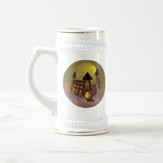 Spooky Halloween witch house and vampires castle   Beer Stein (Left)