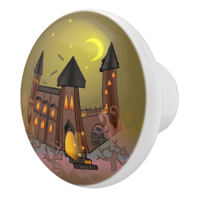 Spooky Halloween witch house and vampires castle  Ceramic Knob (Right)