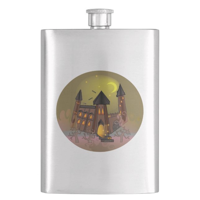 Spooky Halloween witch house and vampires castle  Hip Flask (Front)