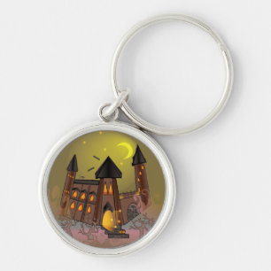 Spooky Halloween witch house and vampires castle  Key Ring