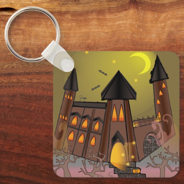 Spooky Halloween witch house and vampires castle  Key Ring (Front)