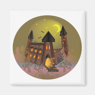 Spooky Halloween witch house and vampires castle Magnet