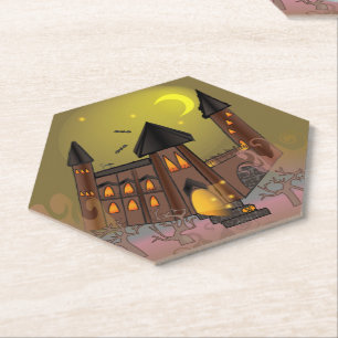 Spooky Halloween witch house and vampires castle  Paper Coaster