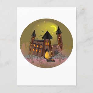 Spooky Halloween witch house and vampires castle Postcard