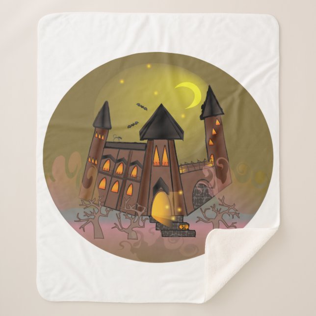 Spooky Halloween witch house and vampires castle  Sherpa Blanket (Front)
