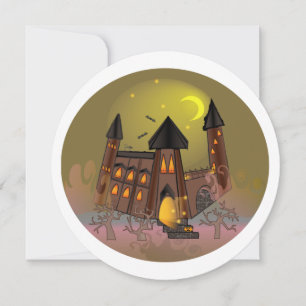 Spooky Halloween witch house and vampires castle Thank You Card