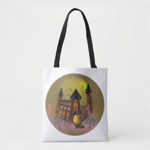 Spooky Halloween witch house and vampires castle  Tote Bag