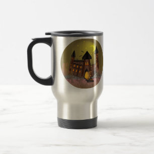 Spooky Halloween witch house and vampires castle Travel Mug