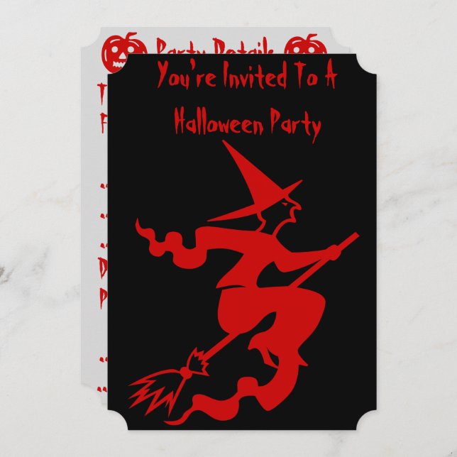 spooky halloween witch on broomstick invitation (Front/Back)