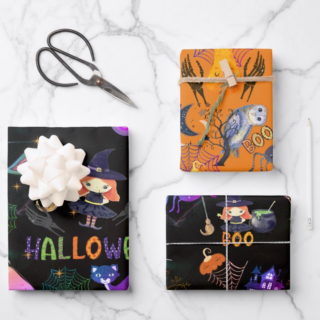 Spooky  Halloween Witch Pattern Wrapping Wrapping Paper Sheet (Front)