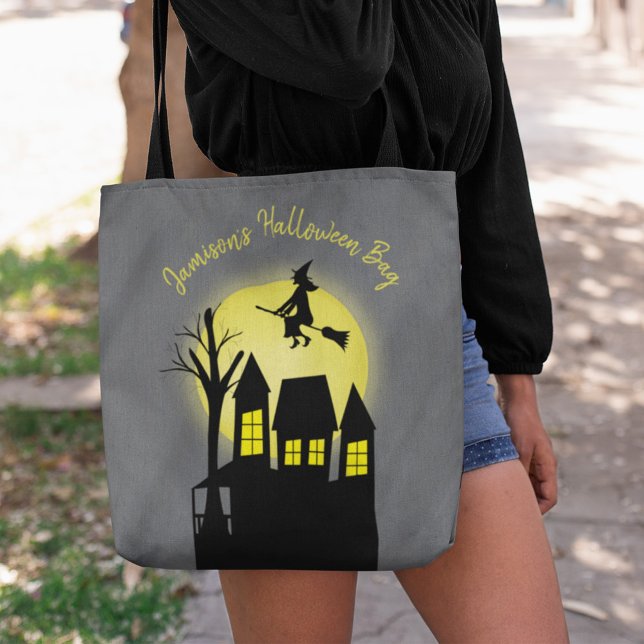 Spooky Halloween Witch Personalised  Tote Bag (Halloween cute haunted house classic witch. )