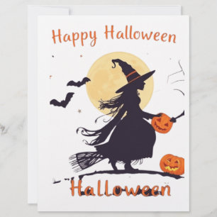 Spooky Halloween Witch Silhouette with Jack-o'-Lan Custom Letterhead