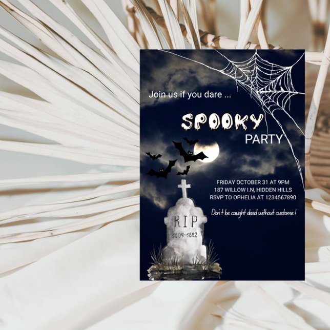 Spooky Halloween with Bats & Cloudy Night Party Invitation (Creator Uploaded)