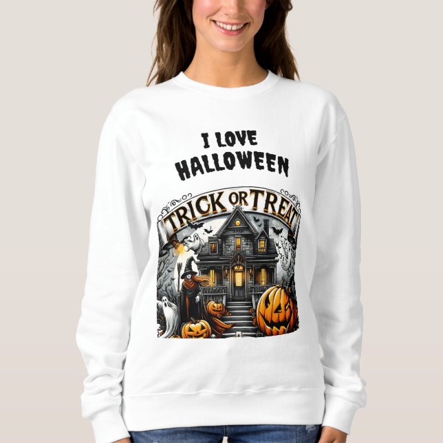 Spooky Halloween with ghosts and pumpkins Sweatshirt (Front)