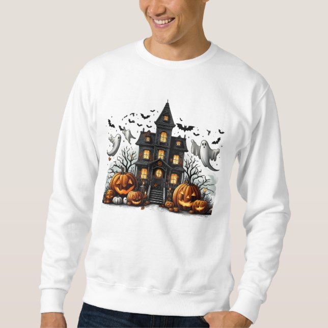 Spooky Halloween with pumpkins and ghosts Sweatshirt (Front)