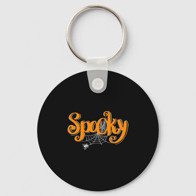 Spooky Halloween with Spider and spider web Key Ring (Front)