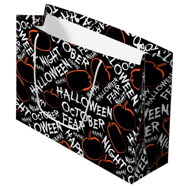 Spooky Halloween words party tiled pattern Large Gift Bag (Front Angled)