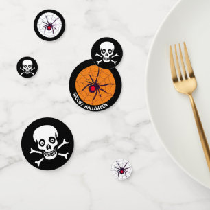 Spooky Hallowen Black Widow Spider, Skull & Bones Confetti