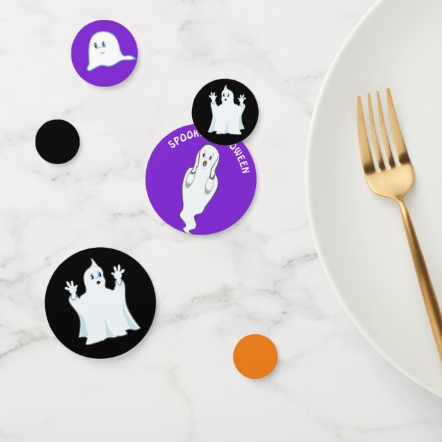 Spooky Hallowen Ghosts on Black & Purple Confetti (Group)