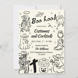 Spooky Hand Drawn Cowboy Theme Halloween Party  Invitation