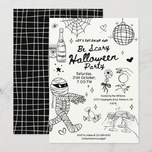 Spooky Hand Drawn Doodle Halloween Party Invitation