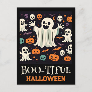 Spooky Happy Ghost Boo-tiful Halloween Holiday Postcard