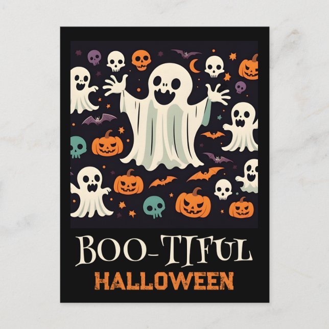 Spooky Happy Ghost Boo-tiful Halloween  Postcard (Front)