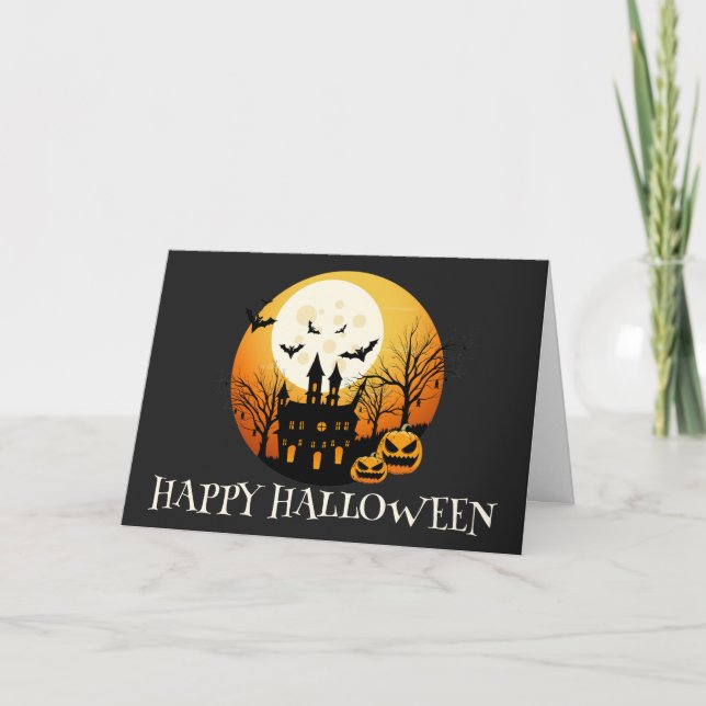 Spooky Happy Halloween Haunted House Card (Front)