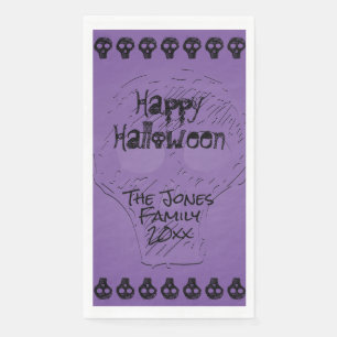 Spooky Happy Halloween Lettering   Purple/Black Napkin