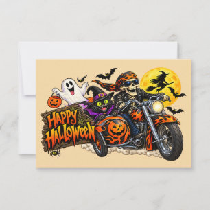 Spooky Happy Halloween Motorcycle Skeleton Biker Card