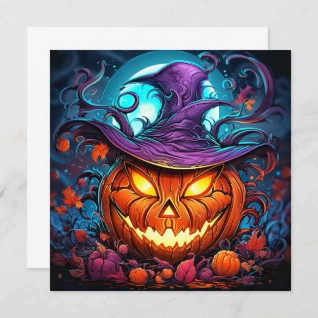 Spooky Happy Halloween Pumpkin Art Card (Front/Back)