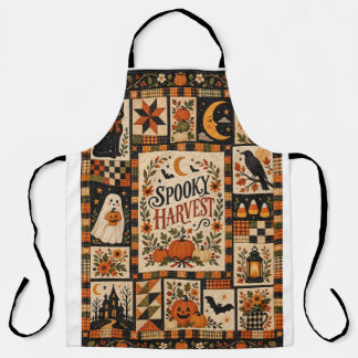 Spooky Harvest Vintage Halloween Patchwork Apron