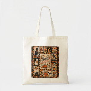 Spooky Harvest Vintage Halloween Patchwork Tote Bag
