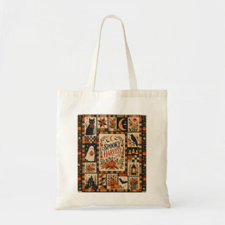 Spooky Harvest Vintage Halloween Patchwork Tote Bag